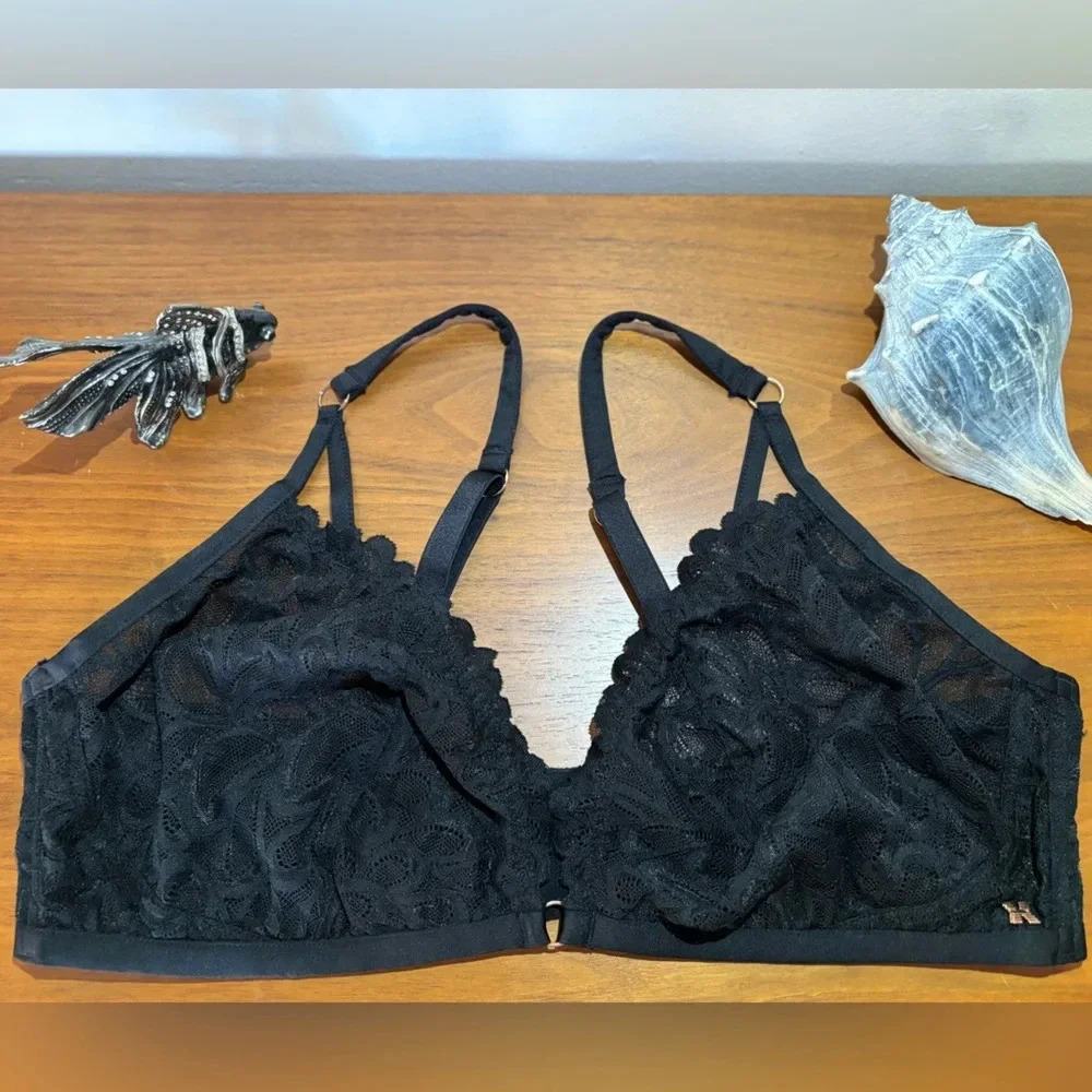 Savage X Fenty Women’s Unlined Wireless Bra Size in Pics Black Lace